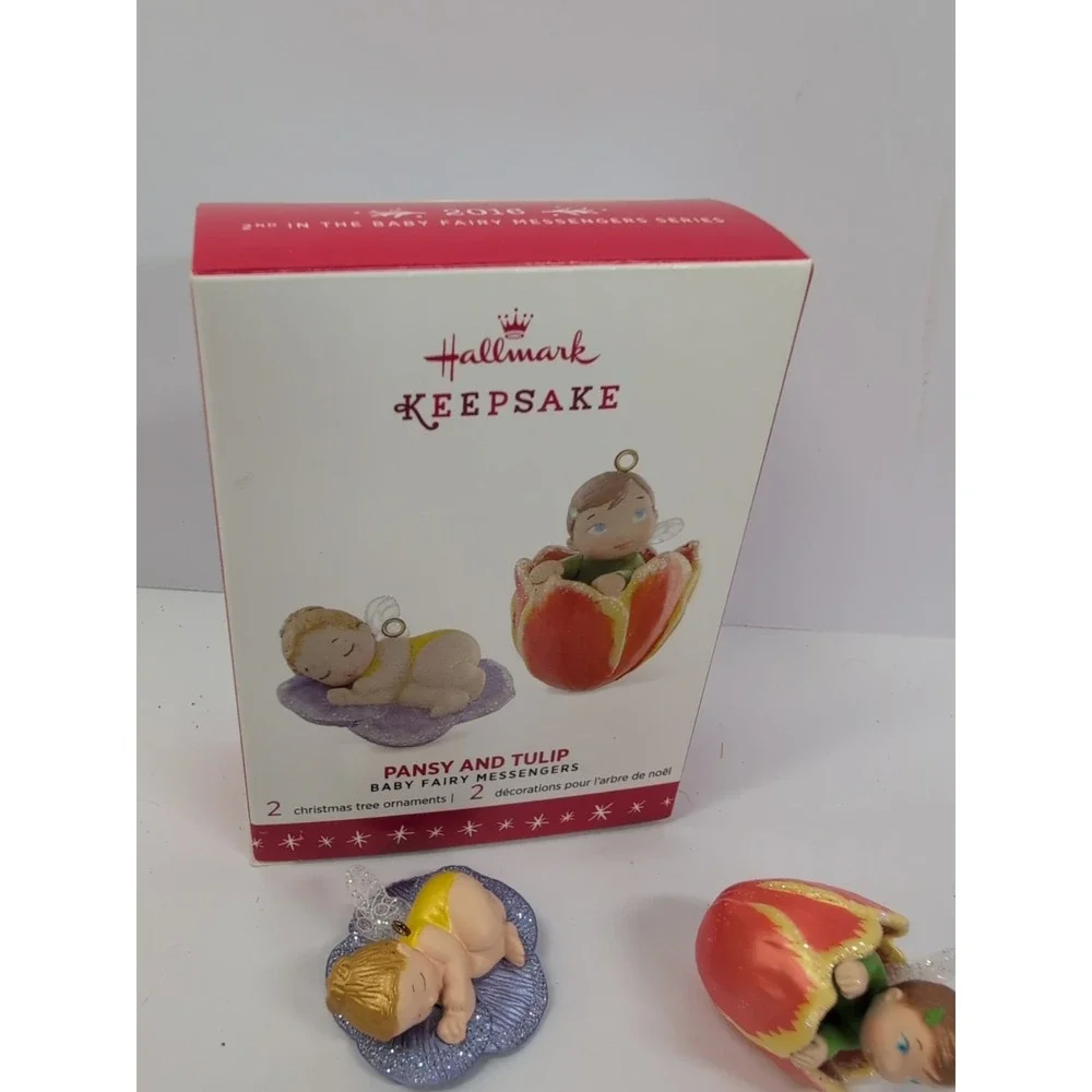 2016 Pansy & Tulip‎ ~ 2nd Baby Fairy Messangers ~ 2 Hallmark Miniature Ornaments